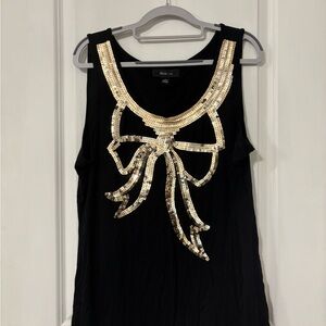 Black Sleeveless Top with Gold Sequin Bow